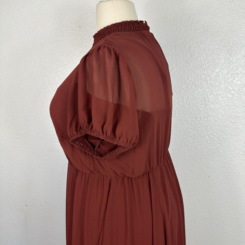 Torrid Dress Women 1X Brown Chiffon Midi Smocked Neck Lined Romantic - Picture 8 of 11
